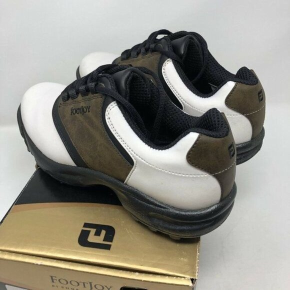 FootJoy Size 9 Cleated Plain Toe Twin Saddle Shoes Golf Sneakers White Brown